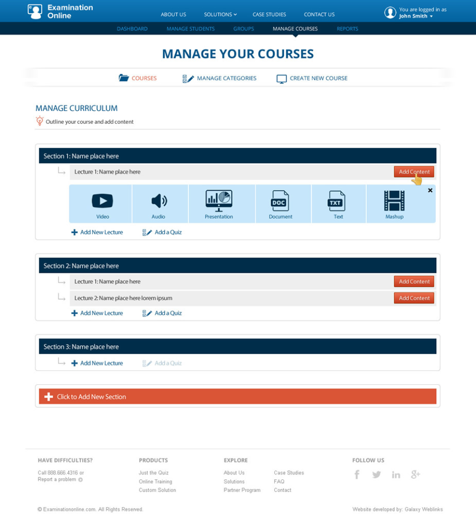screenshot of Examination Online